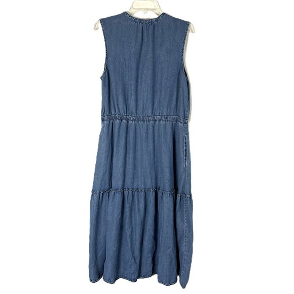 Lands End Chambray Sleeveless Dress Tiered Midi L (Spot) - Picture 5 of 6